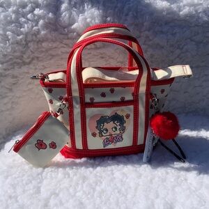 Red and Cream Betty Boop Graphic Tote w/ Pom Charm and pouch (NWT)